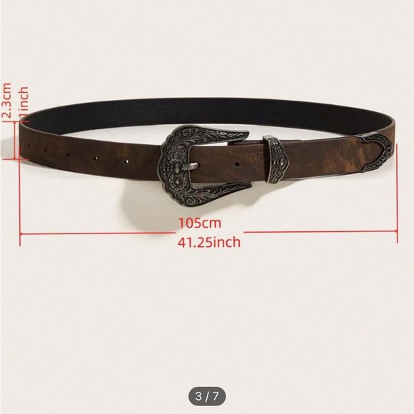 New Women's Dark Vintage Western Style Floral Carved 3-piece Leather Belt - Picture 4 of 6